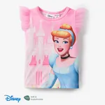 Disney Princess Páscoa Criança Menina Mangas franzidas Infantil Manga curta T-shirts Rosa