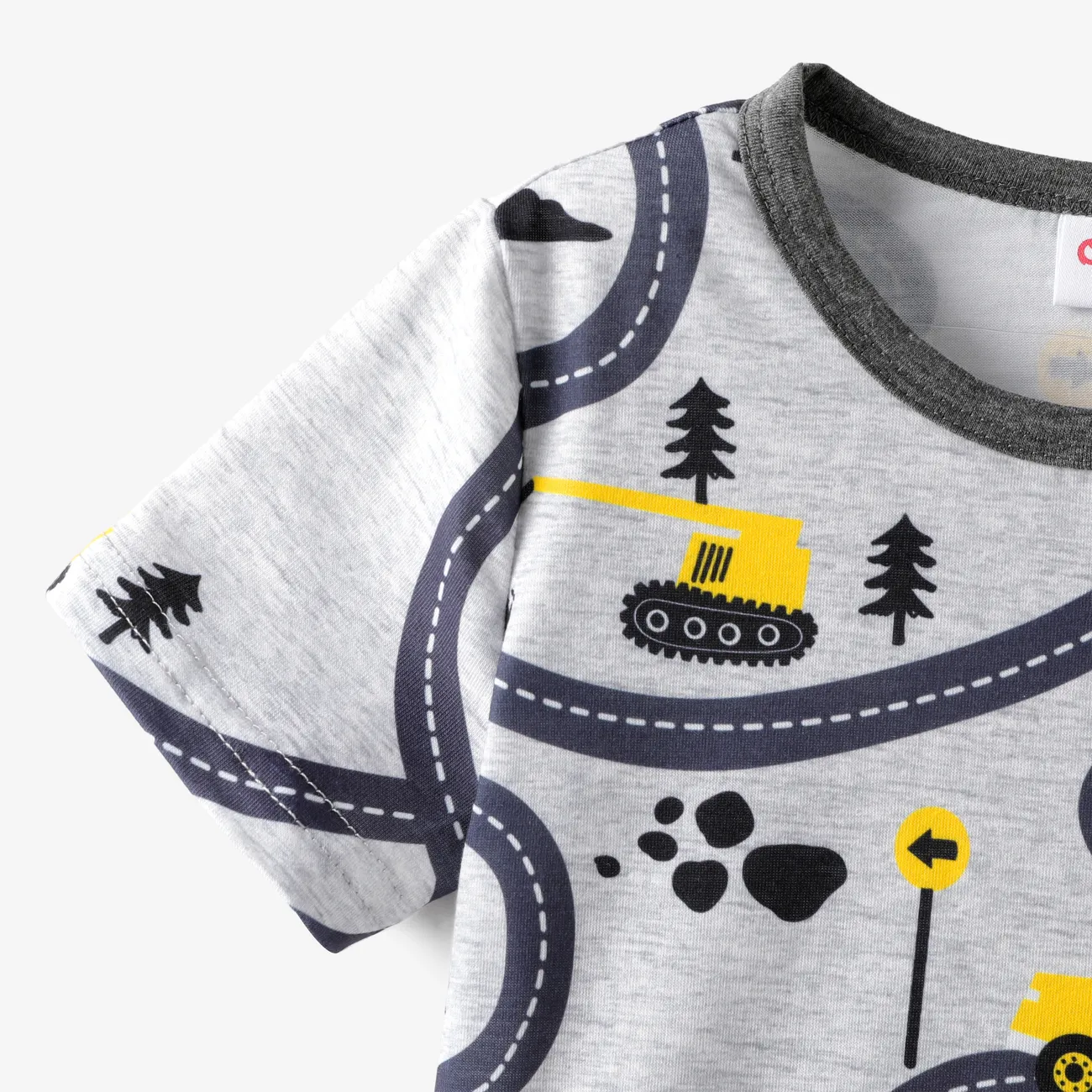 2-piece Toddler Boy Road Vehicle Print Short-sleeve Tee and Elasticized Grey Shorts Set Flecked Grey big image 1