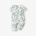 Baby Girl All Over Rabbit Print/Solid color/Floral print Ribbed V Neck Short-sleeve Jumpsuit Color block