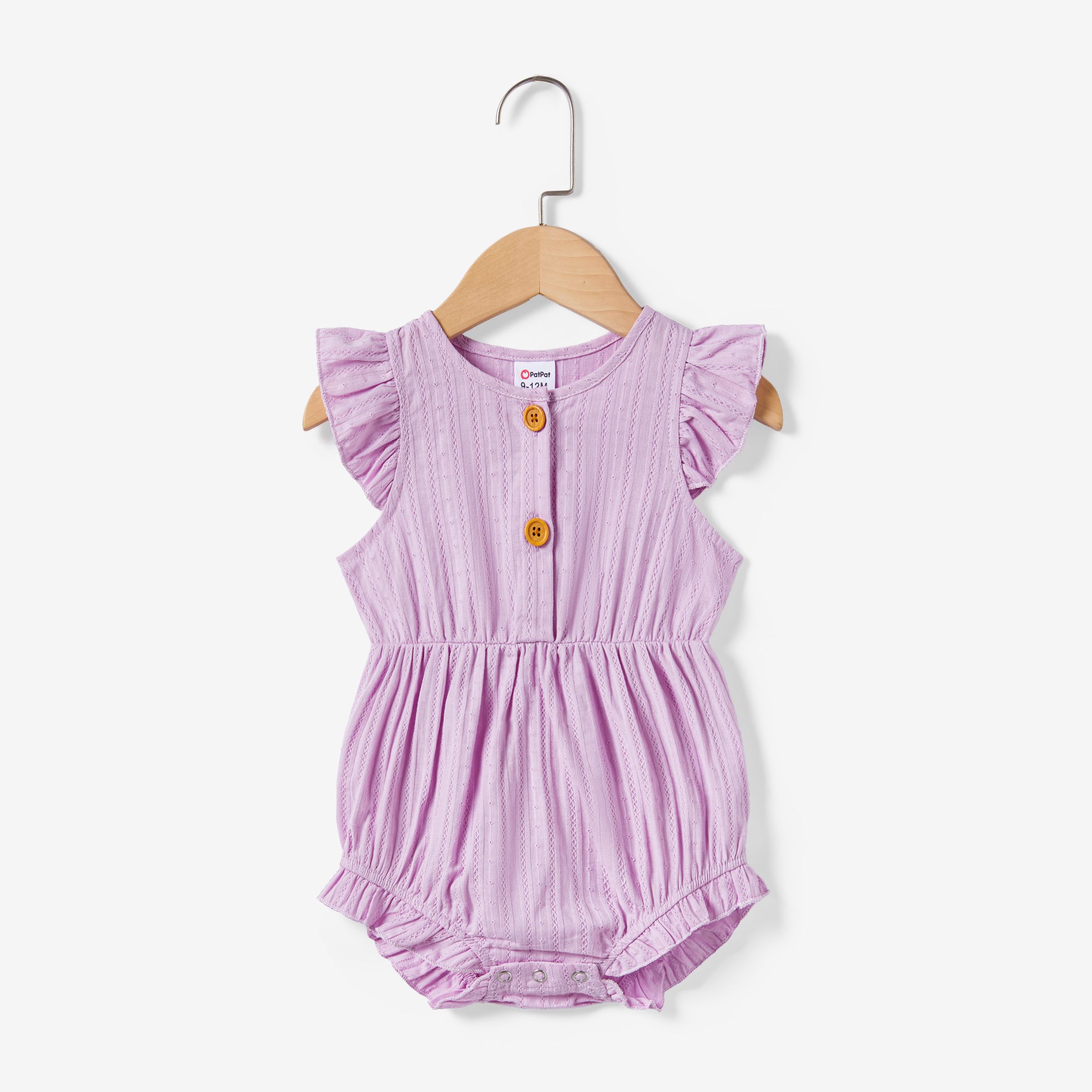 Mommy And Me Solid Color Purple Button Cotton V-neck Tiered Dress
