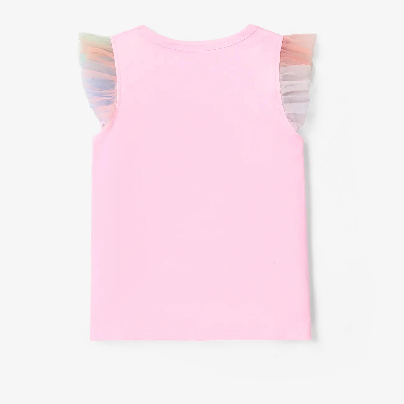 Disney princess Rainbow pattern Patchwork Mesh T-shirt
 Pink big image 1