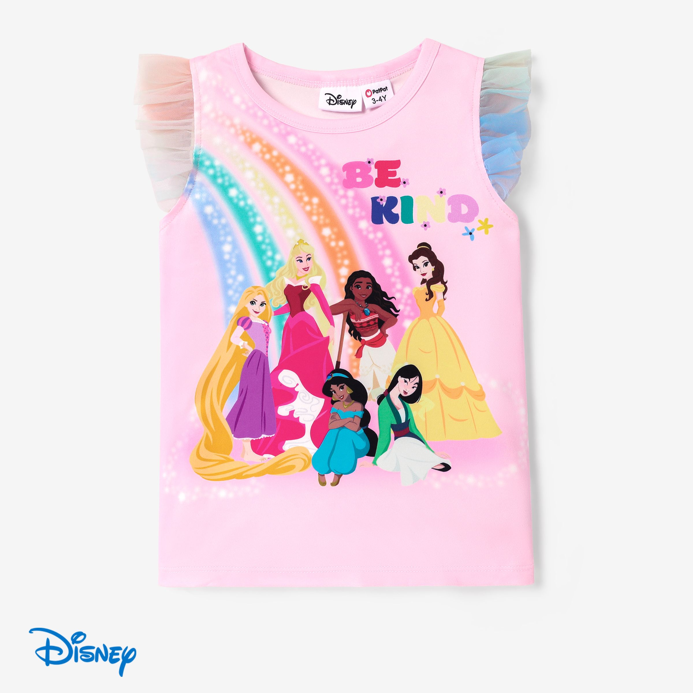 Disney Princess Rainbow Pattern Patchwork Mesh T-shirt