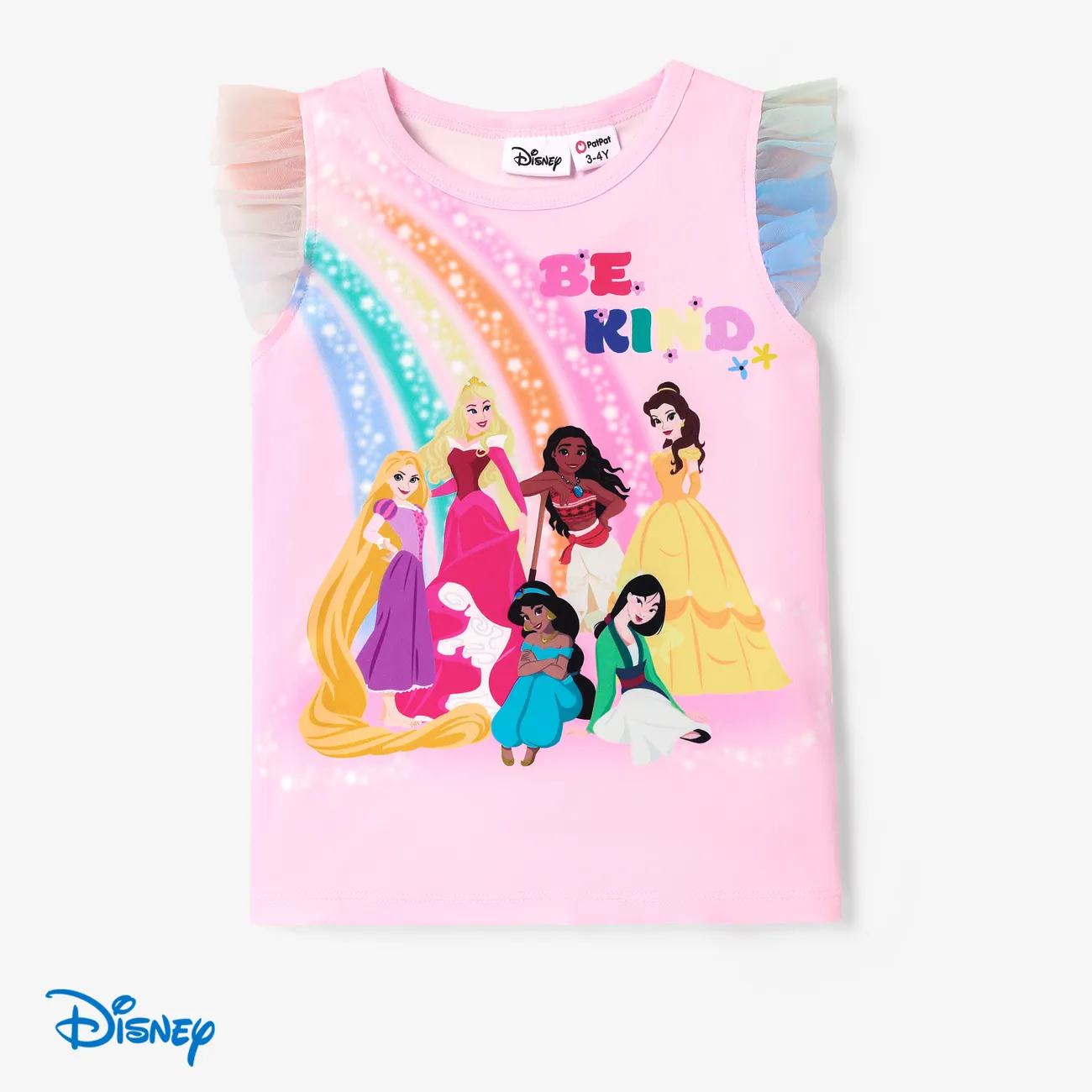 Disney Princess تي شيرت 2 - 6 سنوات حريمي كم قصير خياطة النسيج شخصيات زهري big image 1