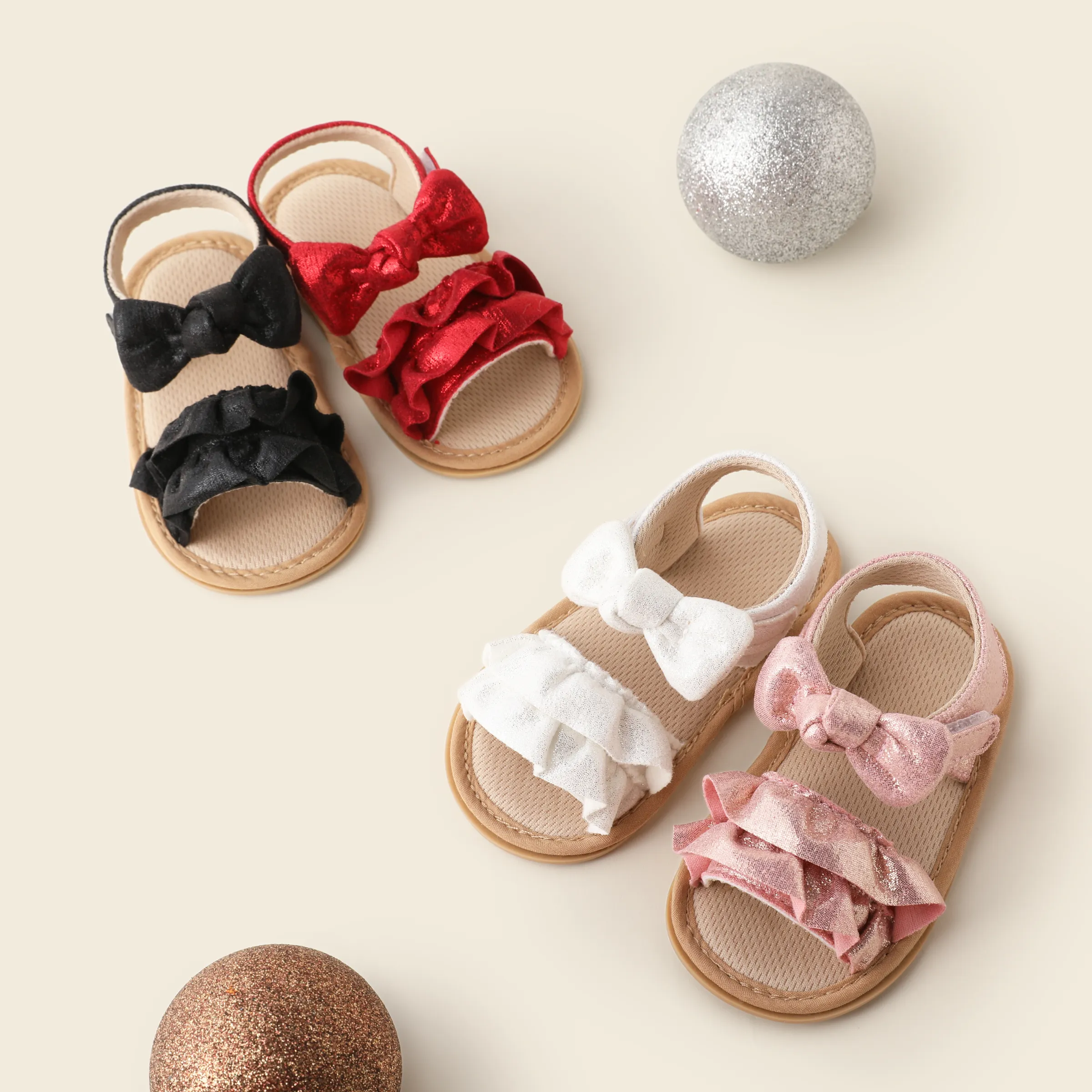 

Baby Girl Casual Solid Ruffle Bowknot Sandals Prewalker Shoes