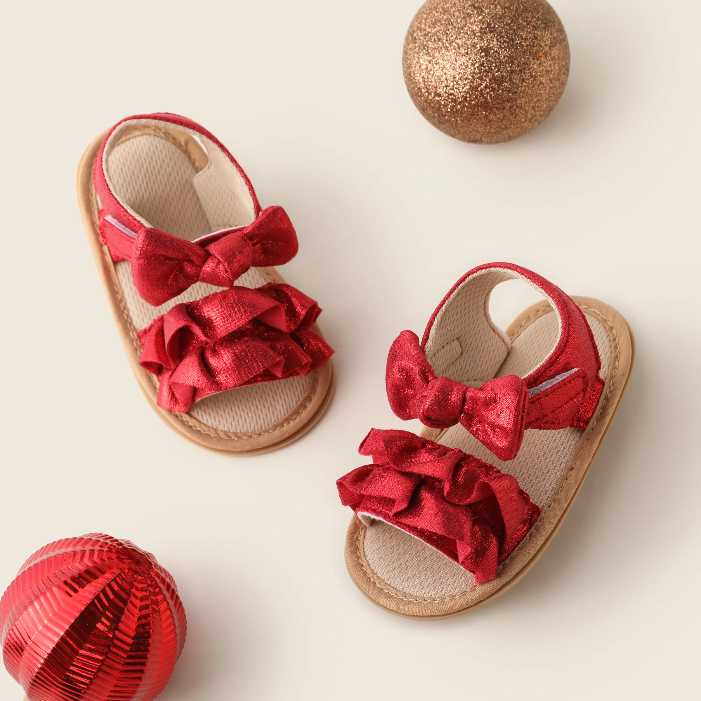Baby Girl Casual Solid Ruffle Bowknot Walking Sandals Red