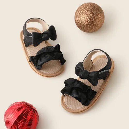 Bebê menina casual sólido babado bowknot sandálias sapatos prewalker