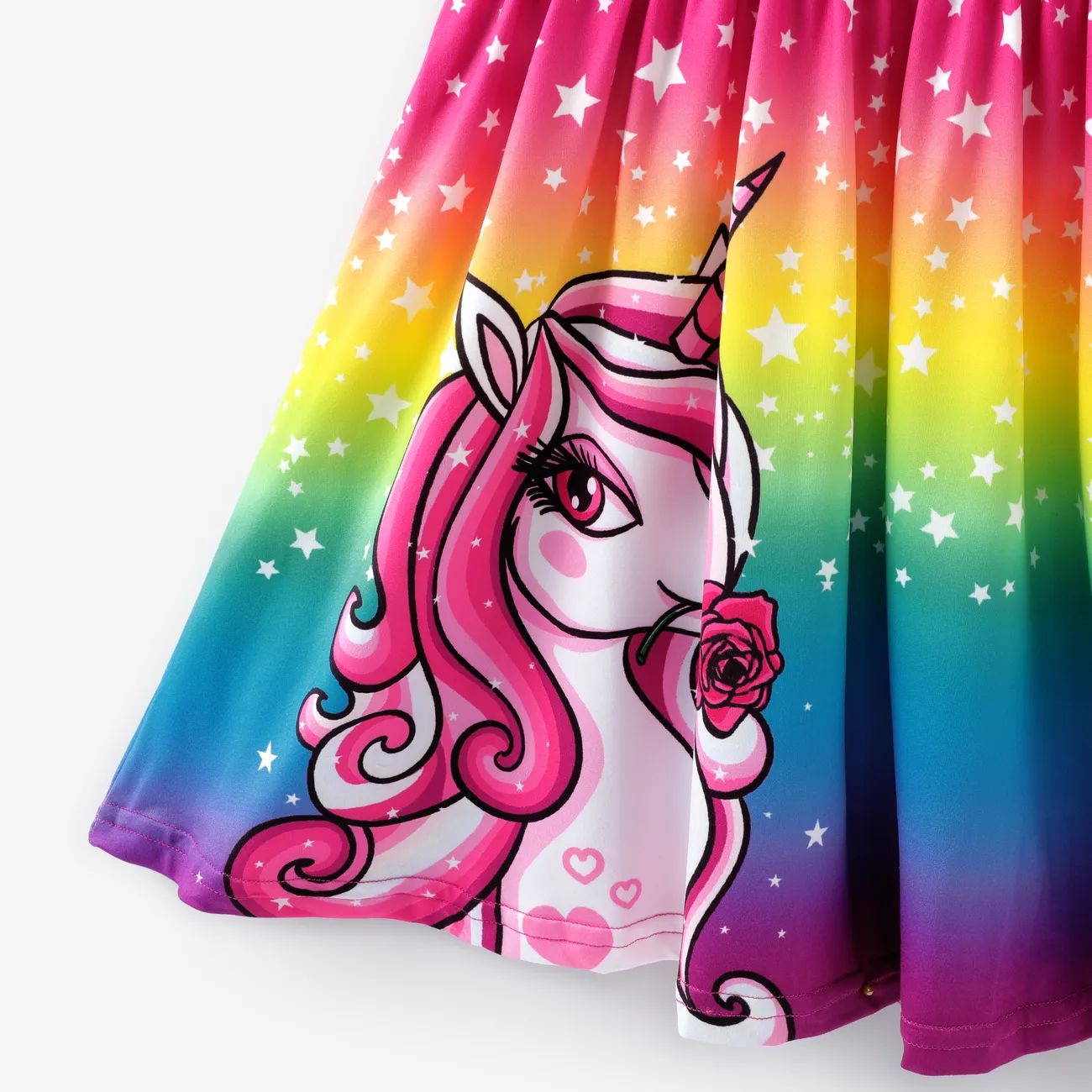 Kid Girl Unicorn Star Print Colorblock Slip Dress Pink big image 1