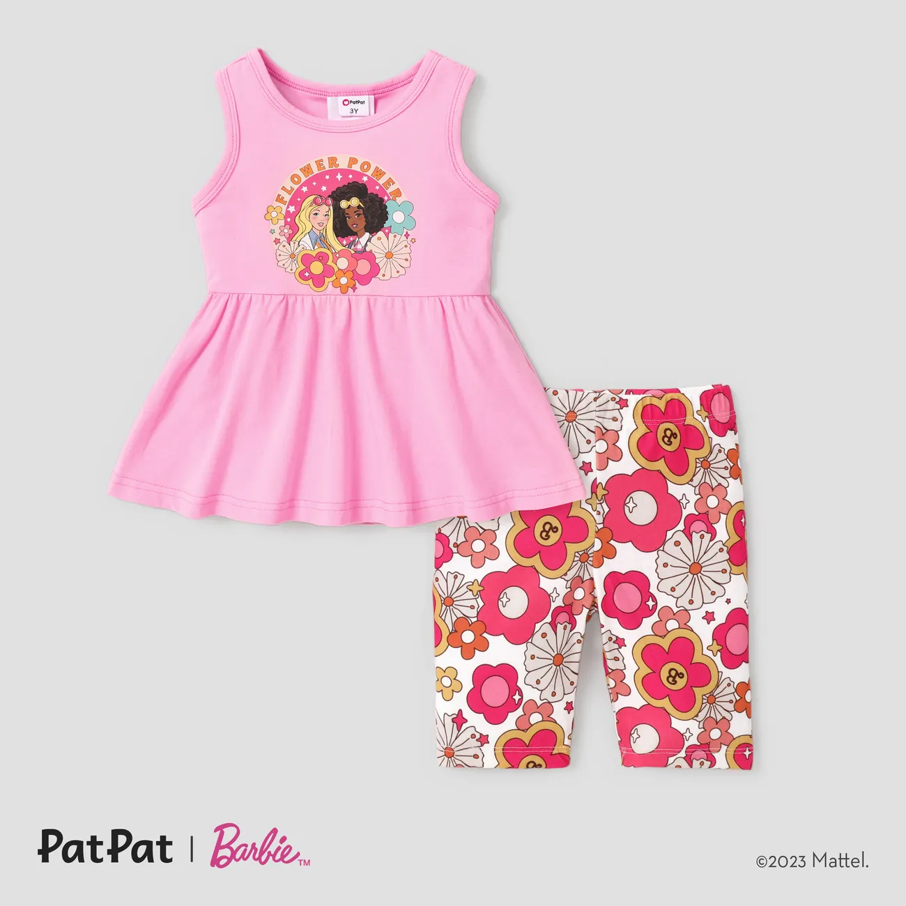 Barbie Toddler Girl/Kid Girl sleeveless Print T-shirts and leggings set
 Pink big image 1