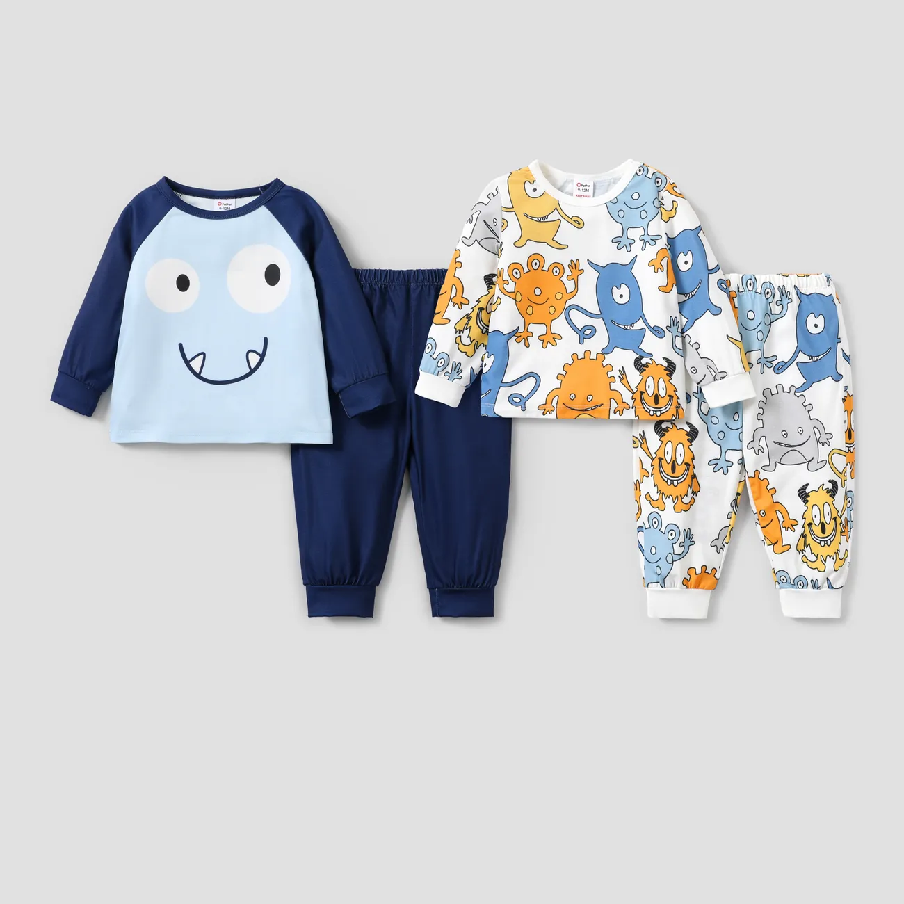 2pcs Boy/Kid  Regular Basic Pajamas Set White big image 1