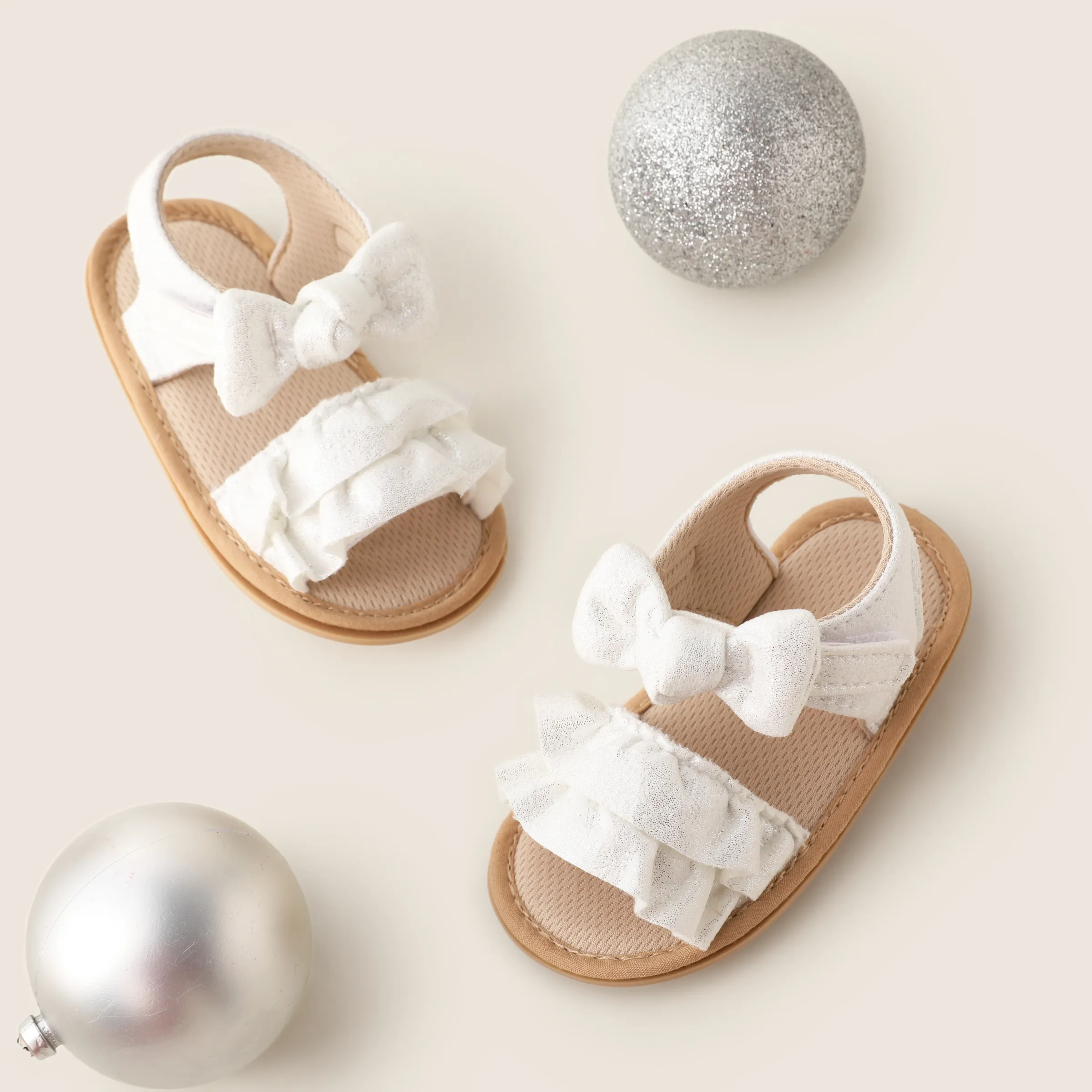 Baby Girl Casual Solid Ruffle Bowknot Walking Sandals White