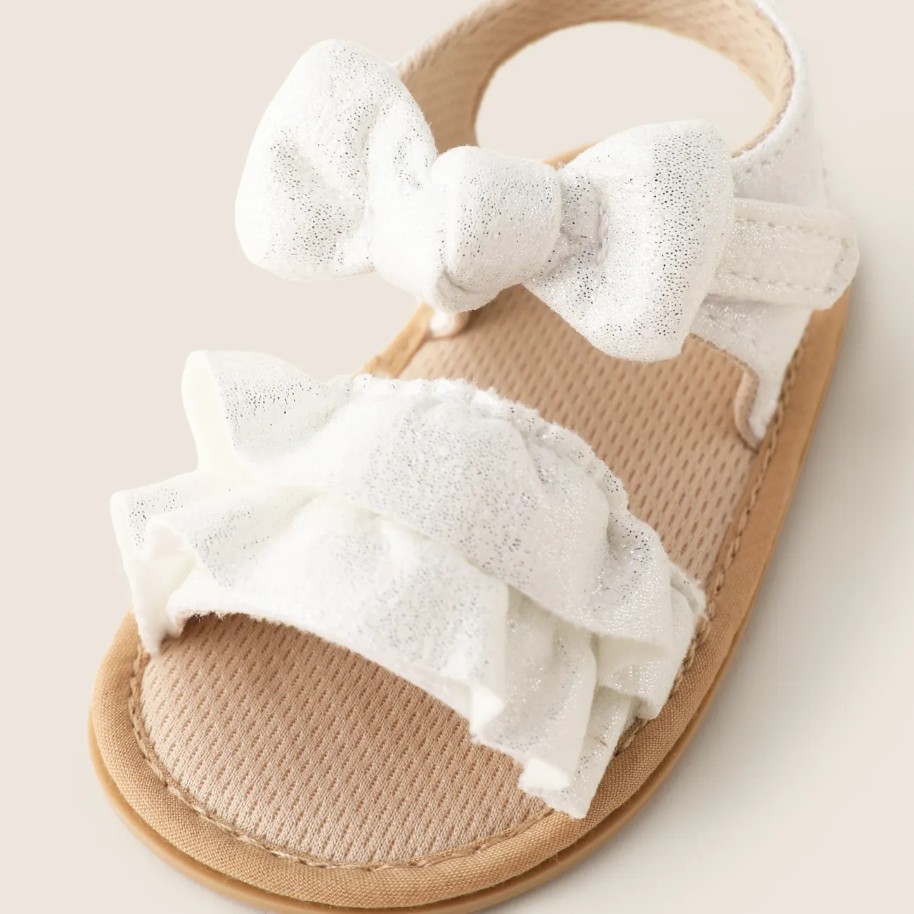 Baby Girl Casual Solid Ruffle Bowknot Sandals Prewalker Shoes White big image 1
