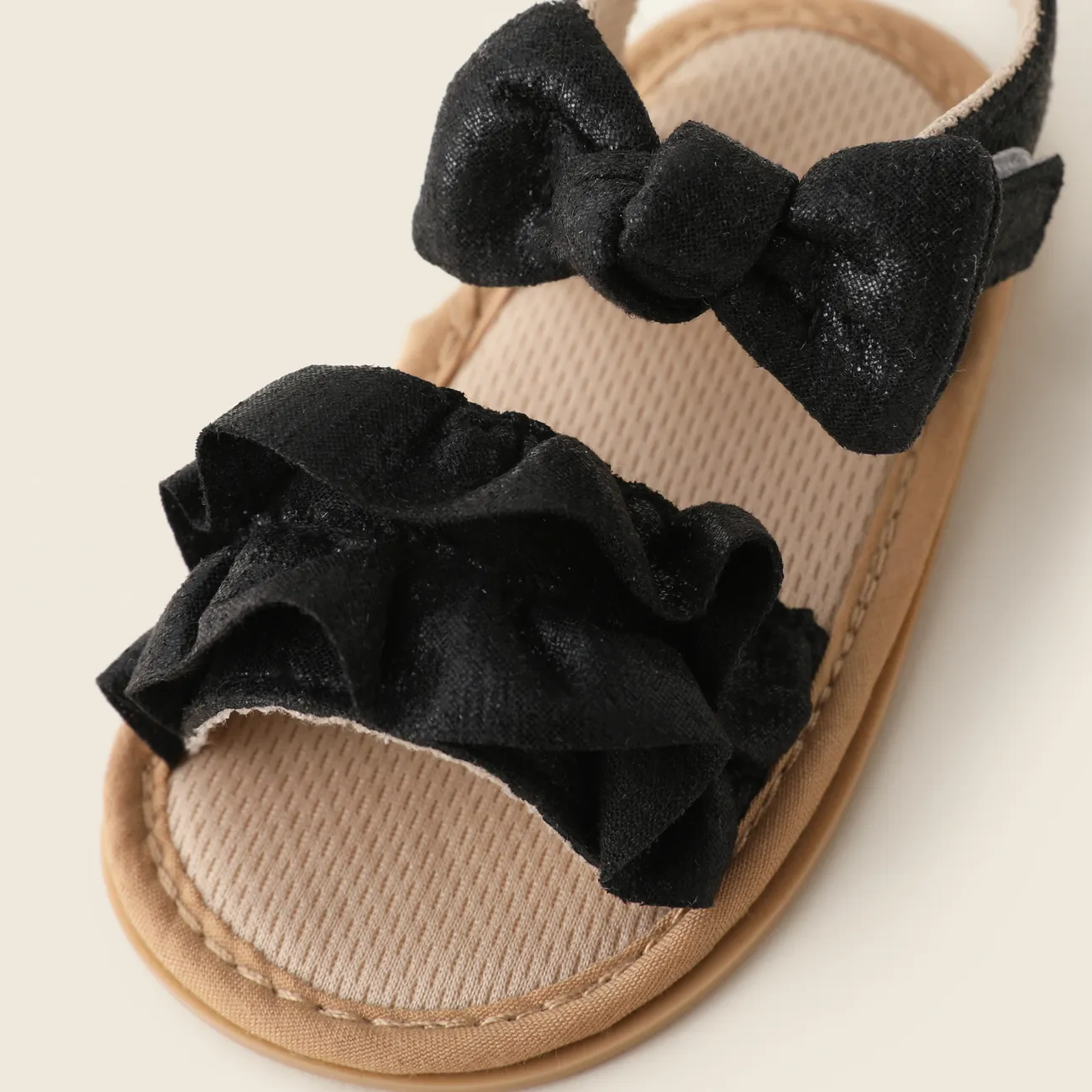 Baby Girl Casual Solid Ruffle Bowknot Sandals Prewalker Shoes Black big image 1