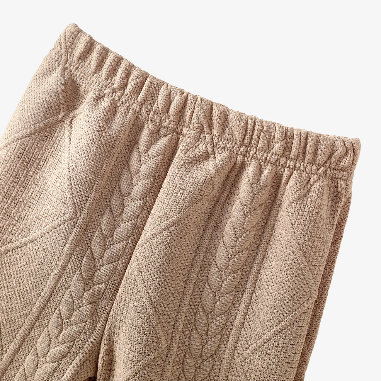 2pcs Baby Boy/Girl Deer Embroidered Long-sleeve Textured Hoodie and Sweatpants Set Khaki big image 1