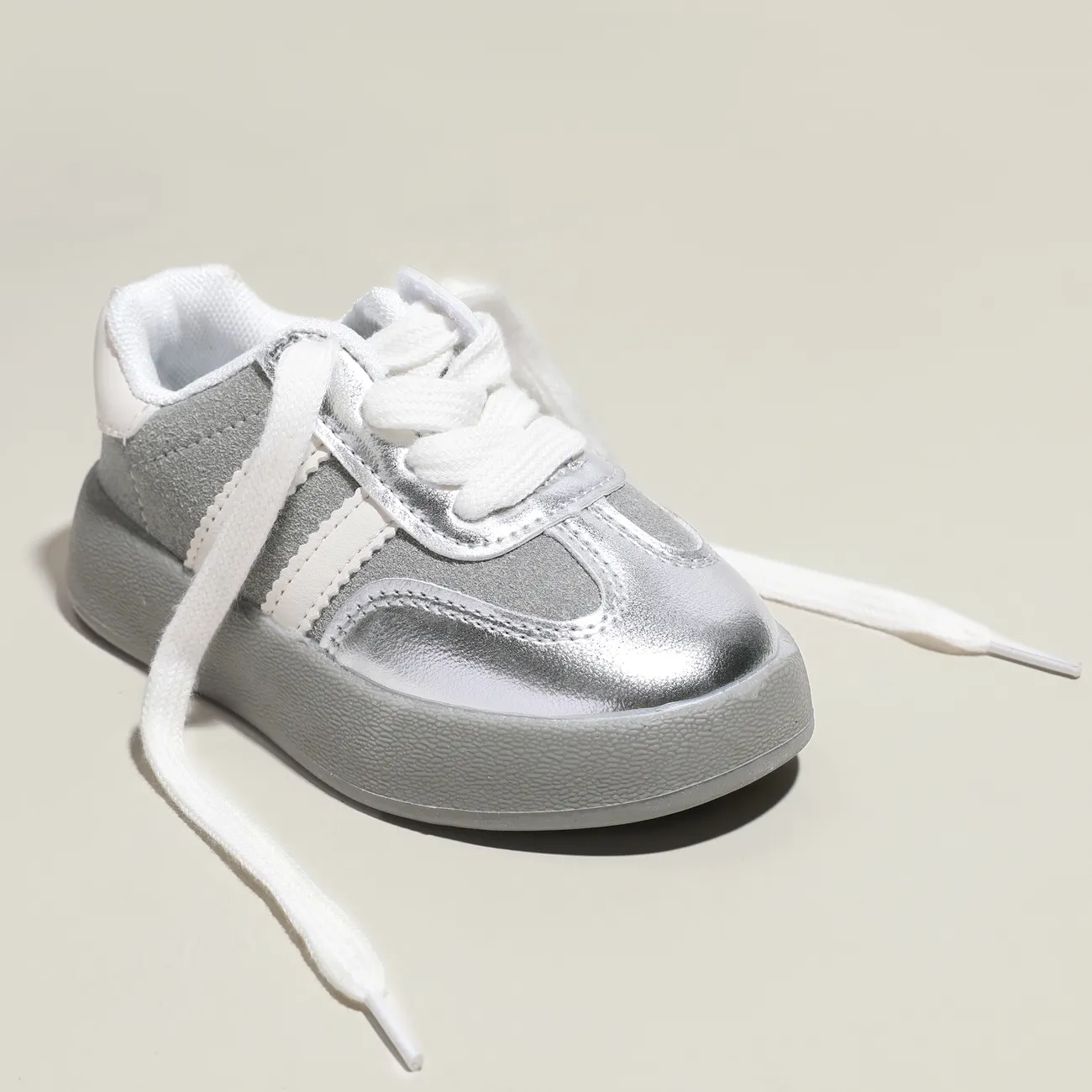 Toddler/Kids Girl/Boy Solid Casual Splice Gloss Shoes Silver big image 1