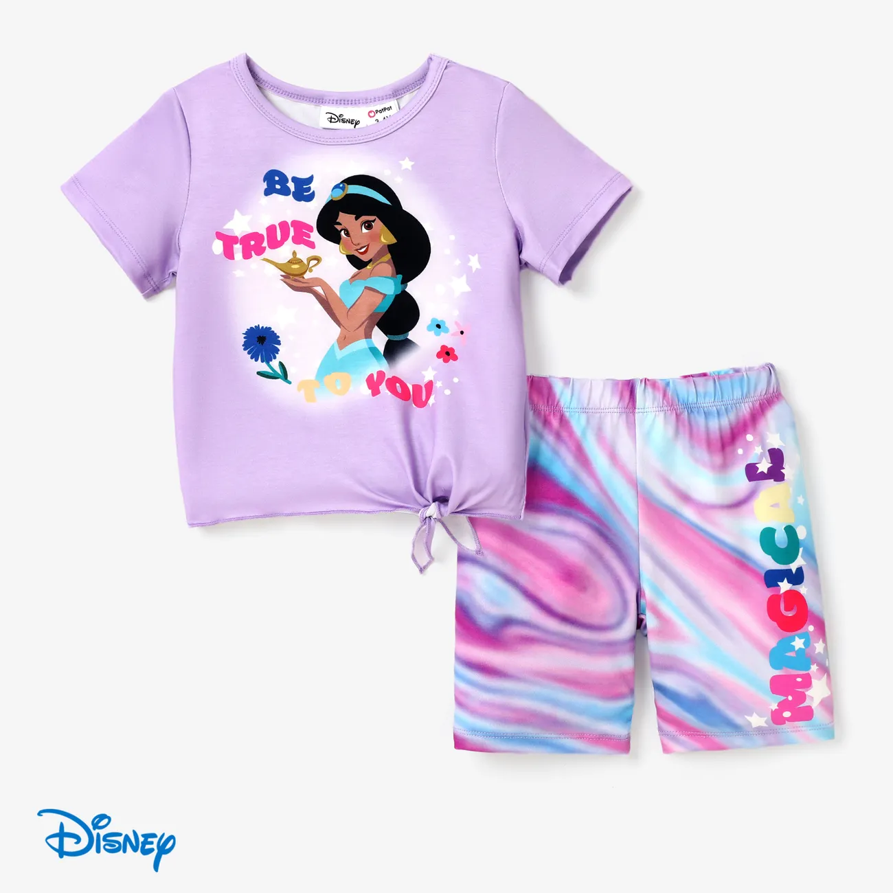 Disney princess 2pcs Todder/Kid Girl Colorful Rainbow Floral pattern Set Purple big image 1