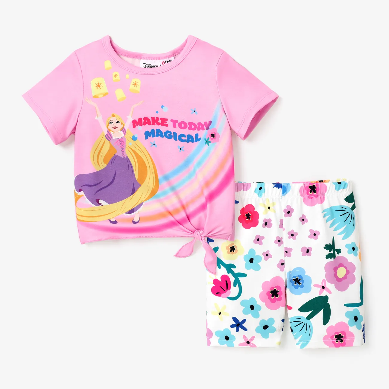Disney princess 2pcs Todder/Kid Girl Colorful Rainbow Floral pattern Set Pink big image 1