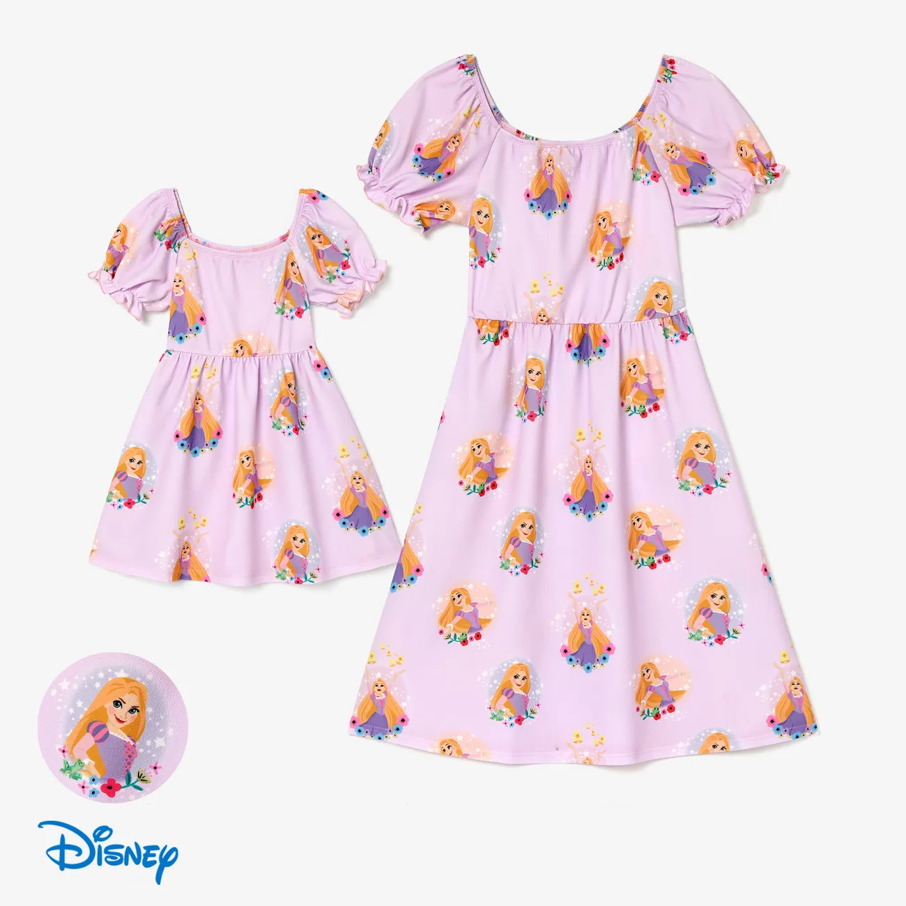 Disney princess Mom and me Rapunzel Floral pattern Puff sleeve dress
 pinkpurple big image 1