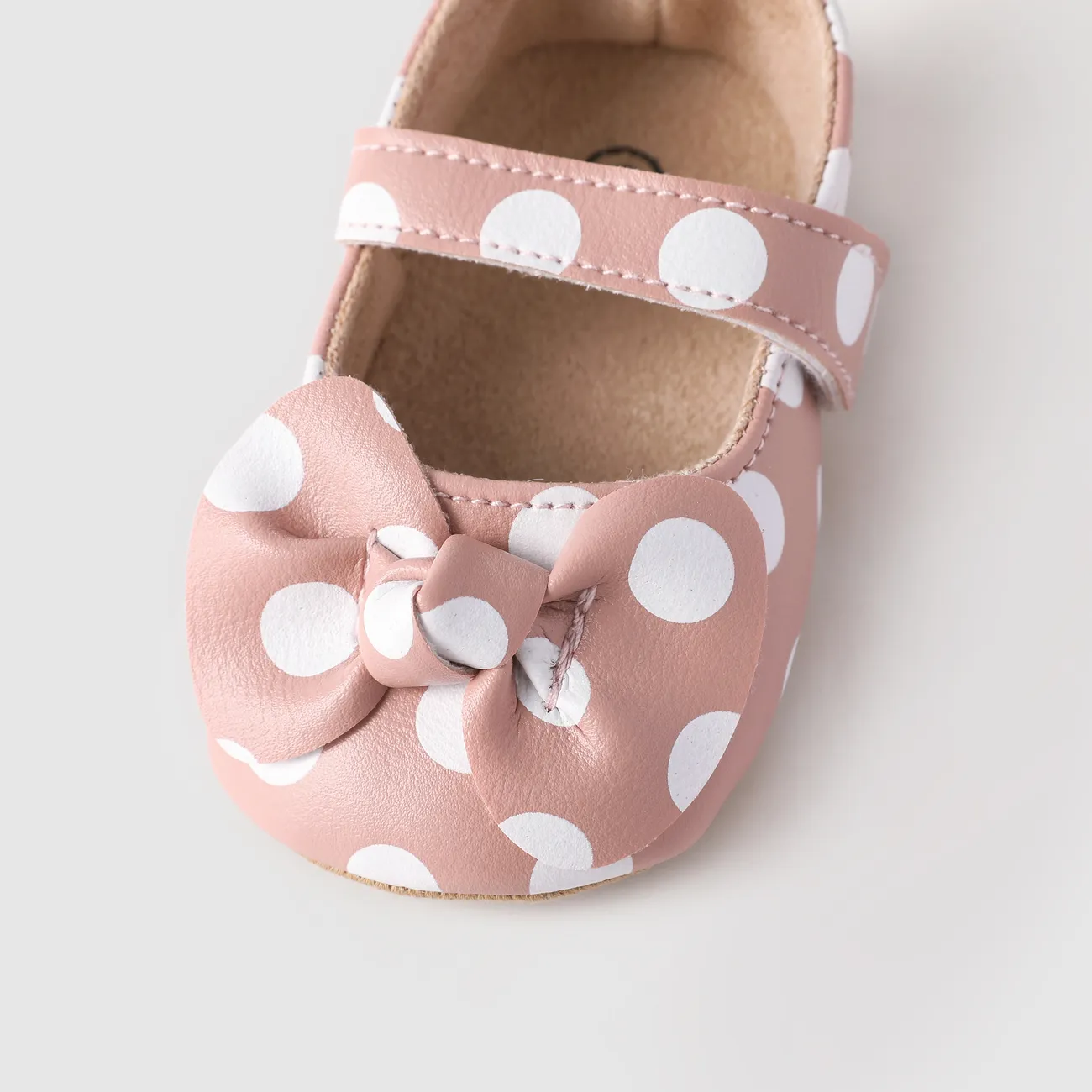 Baby Girl Casual Polka Dot Pattern Bowtie Velcro Prewalker Shoes Pink big image 1