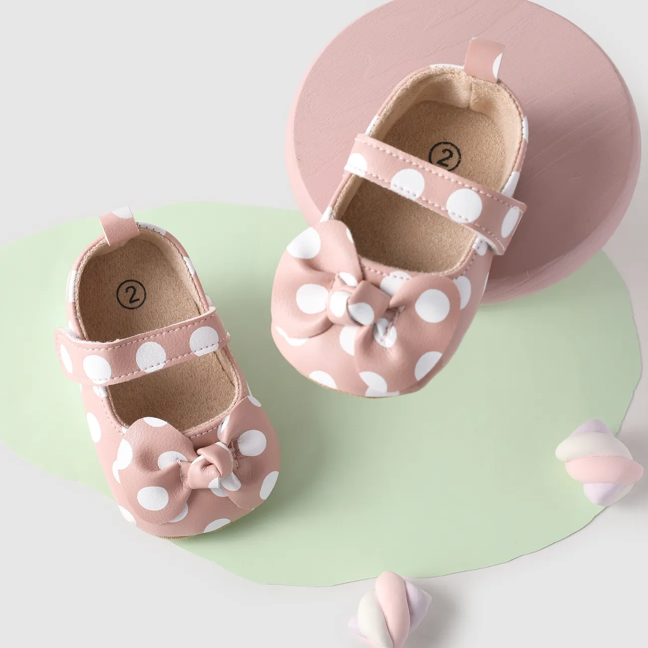 Baby Girl Casual Polka Dot Pattern Bowtie Velcro Prewalker Shoes Pink big image 1