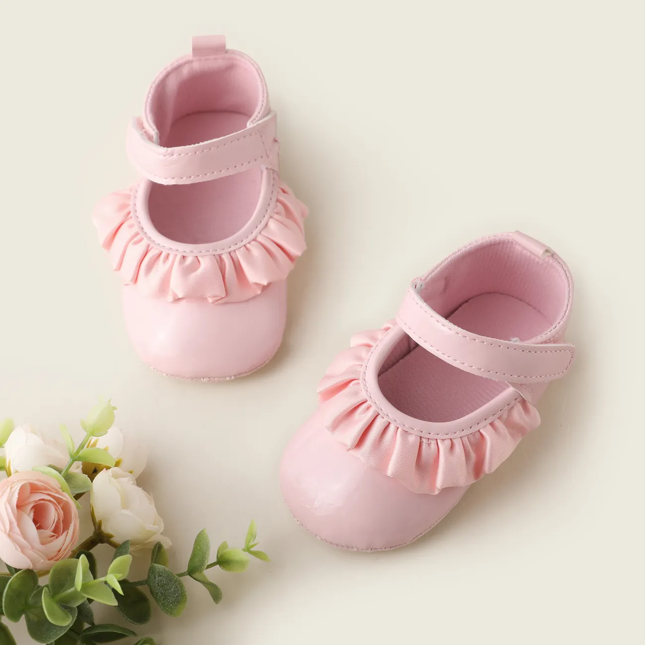 Baby Girl Sweet Ruffle Edge Velcro Prewalker Shoes Pink big image 1