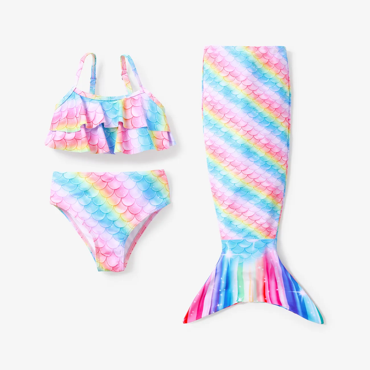3pcs Toddler/Kid Girl Sweet Ruffled Swimsuits Set Multi-color big image 1