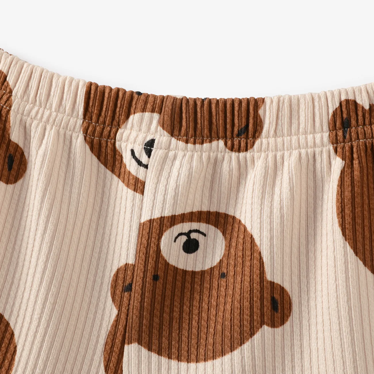 2pcs Baby Boy/Girl Ribbed Short-sleeve All Over Cartoon Bear Print Top and Shorts Set Ginger big image 1