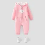 Baby Boy/Girl Cloud Design Thermal Fleece Lined Hooded Zipper Jumpsuit Pink