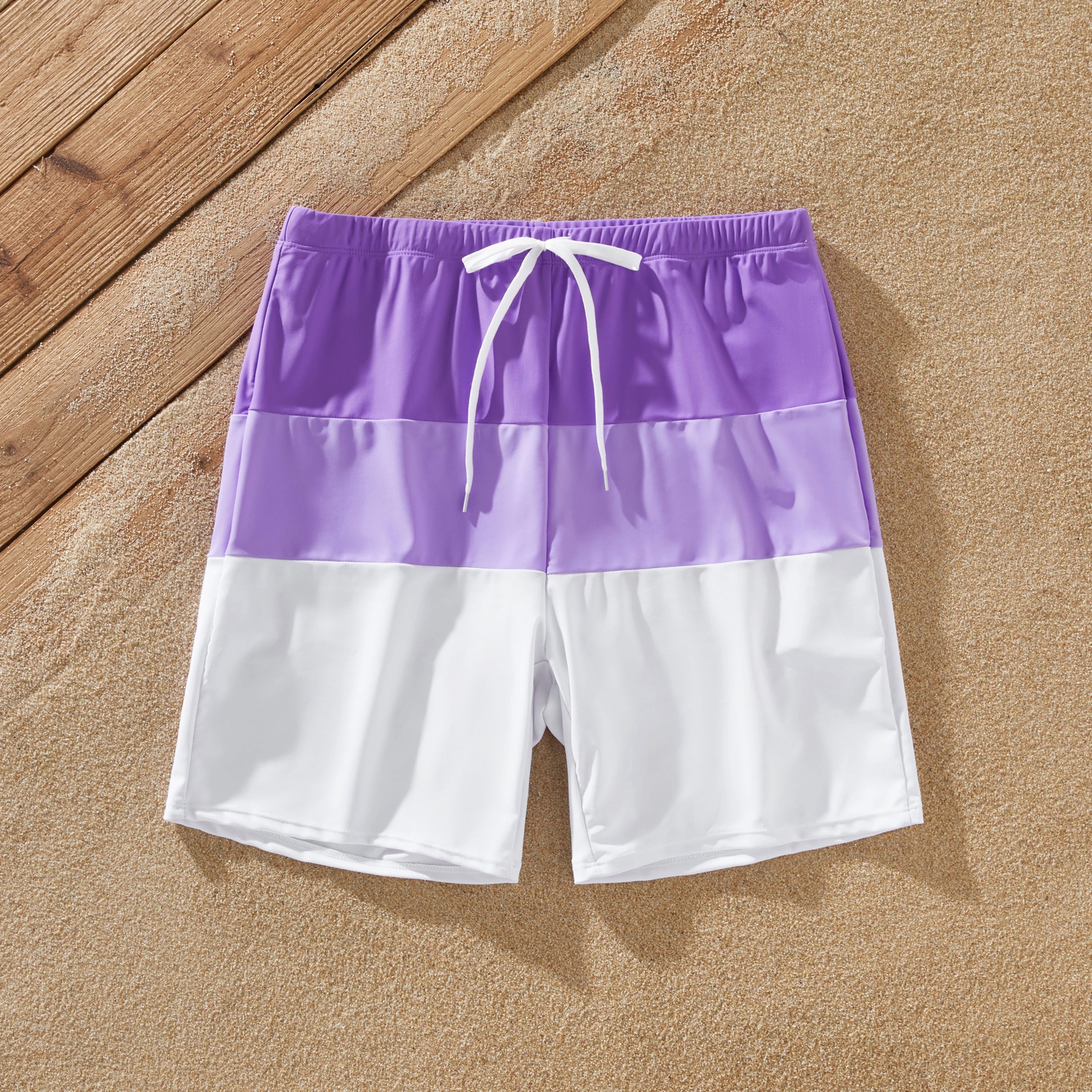 Family Matching Color-block Swim Trunks Or One-shoulder Side Knot Swimsuit