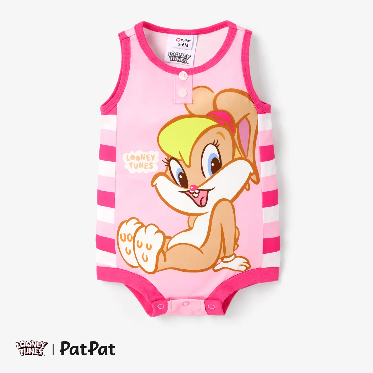 Looney Tunes 嬰兒 中性 鈕扣 兔仔 童趣 無袖 連身衣 粉色 big image 1