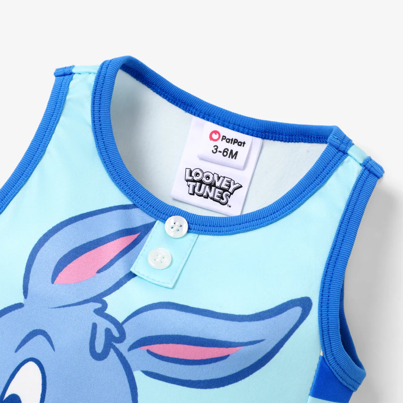 Looney Tunes 嬰兒 中性 鈕扣 兔仔 童趣 無袖 連身衣 藍色 big image 1