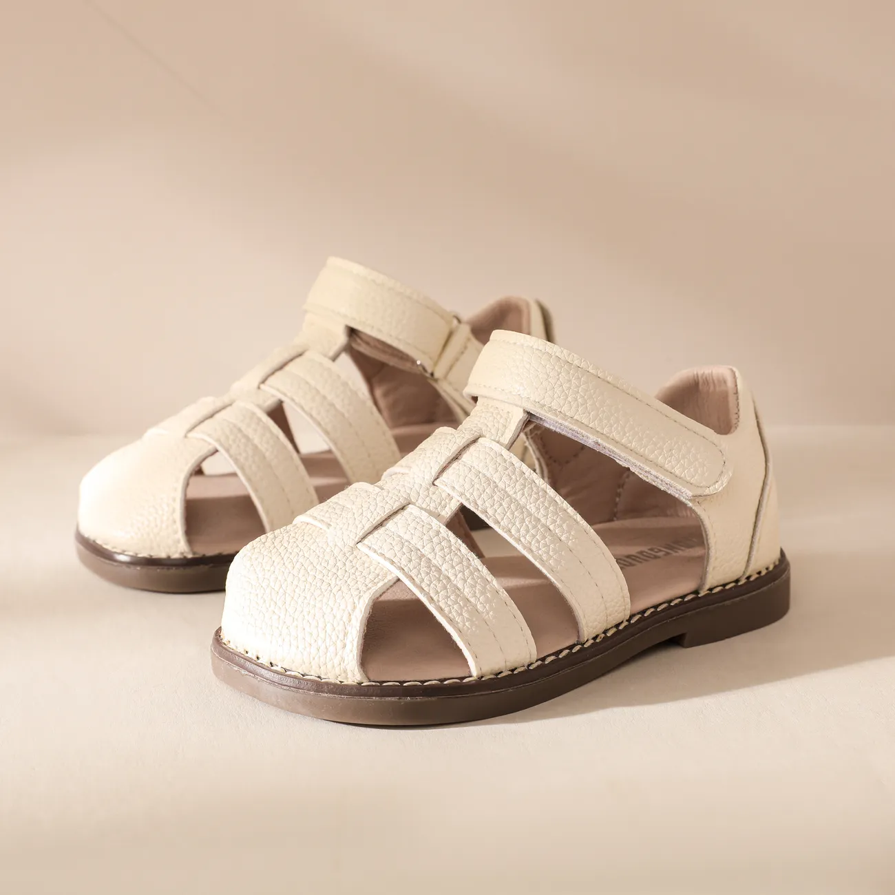 Toddler/Kids Girl/Boy Casual Solid Hollow Out Leather Sandals Beige big image 1