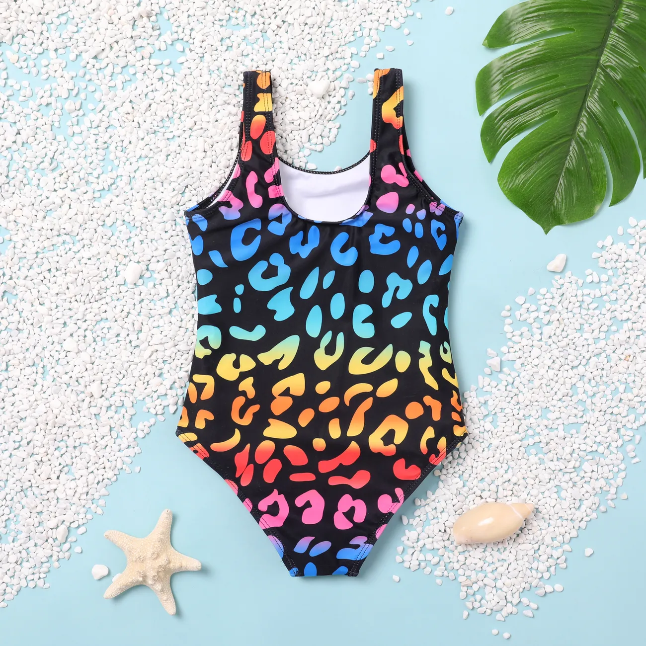 Kid Girl's Avant-garde Geometric Pattern Swimsuit  Multi-color big image 1
