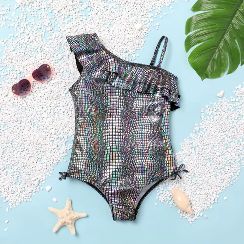 Mädchen-Badeanzug mit schräger Vorderseite aus Polyester-Spandex 1-teilig