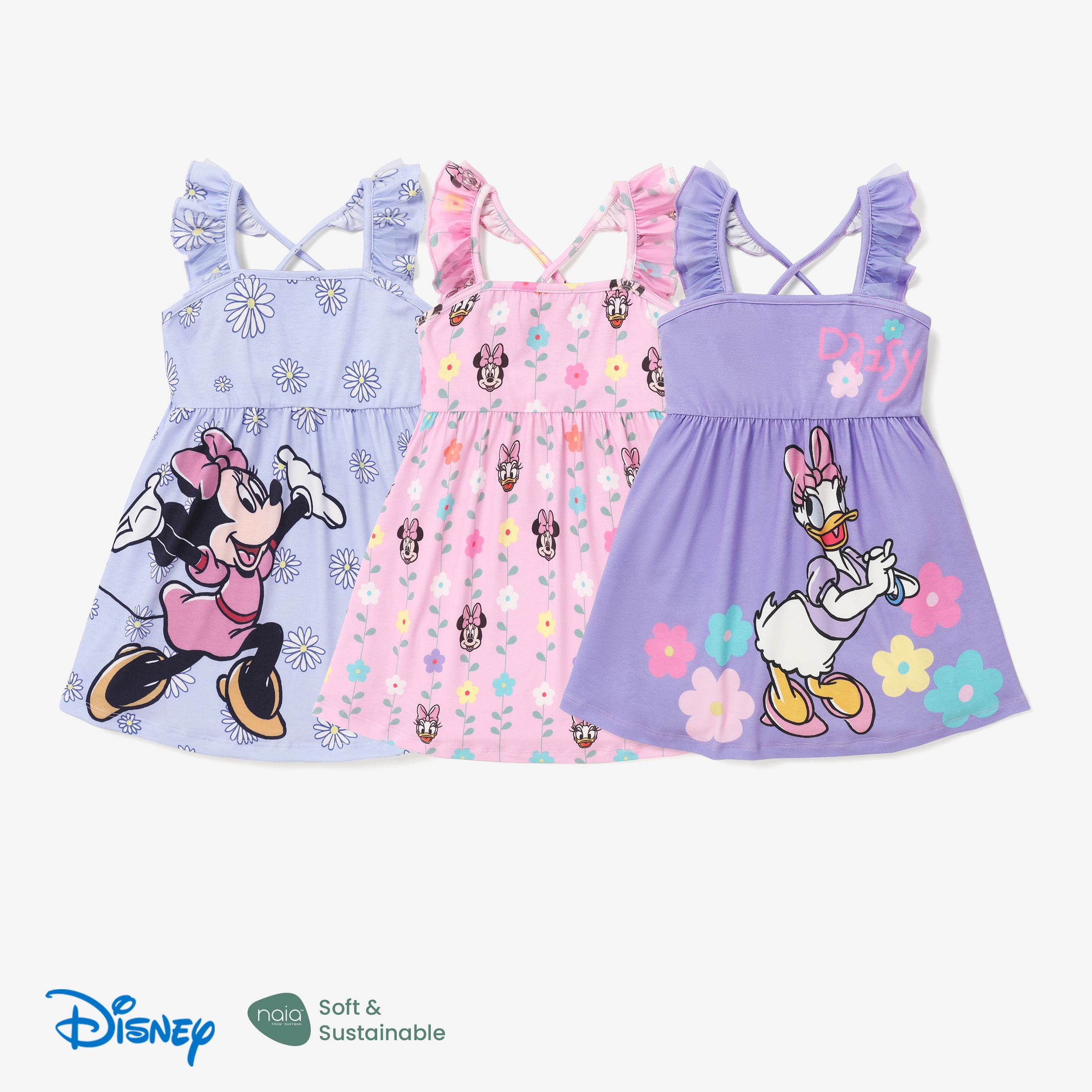 Disney Mickey and Friends 蹣跚學步的女孩花卉 Naia™ 角色印花連衣裙