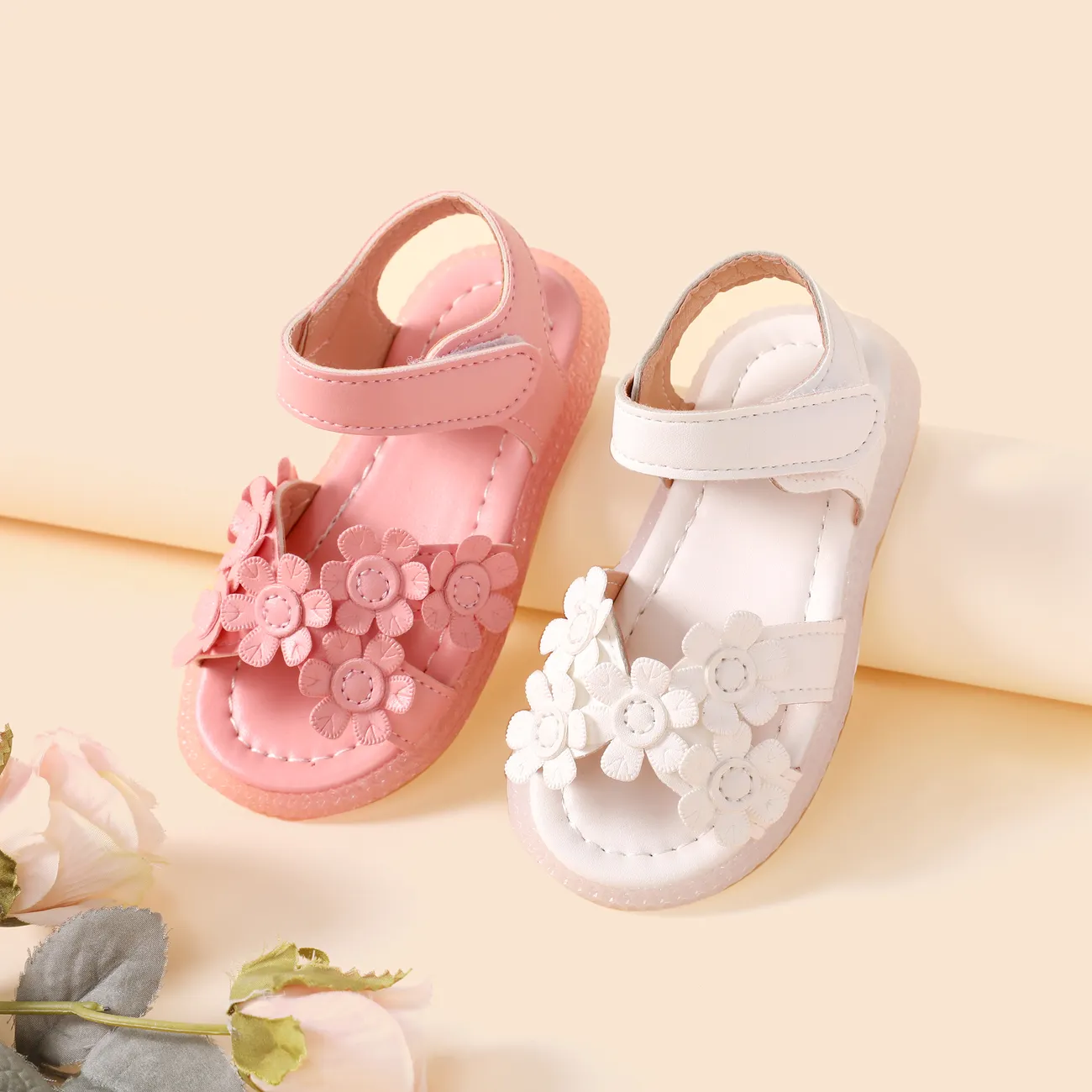Toddler/Kids Sweet Hyper-Tactile Floral Velcro Sandals White big image 1