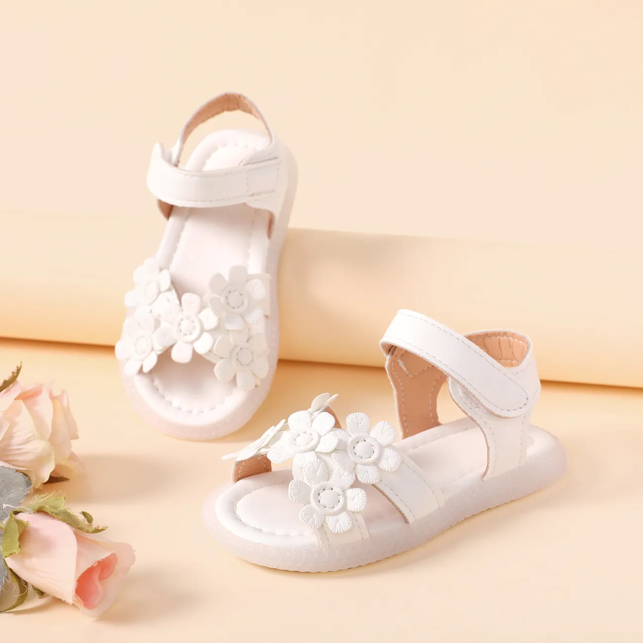 Toddler/Kids Sweet Hyper-Tactile Floral Velcro Sandals White big image 1
