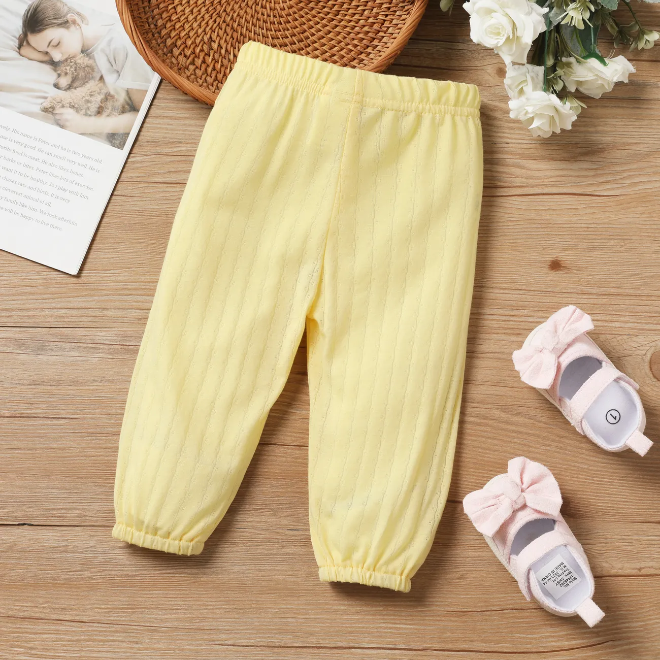 Baby Boy Festive Basic Solid Color Casual Pants  Pale Yellow big image 1