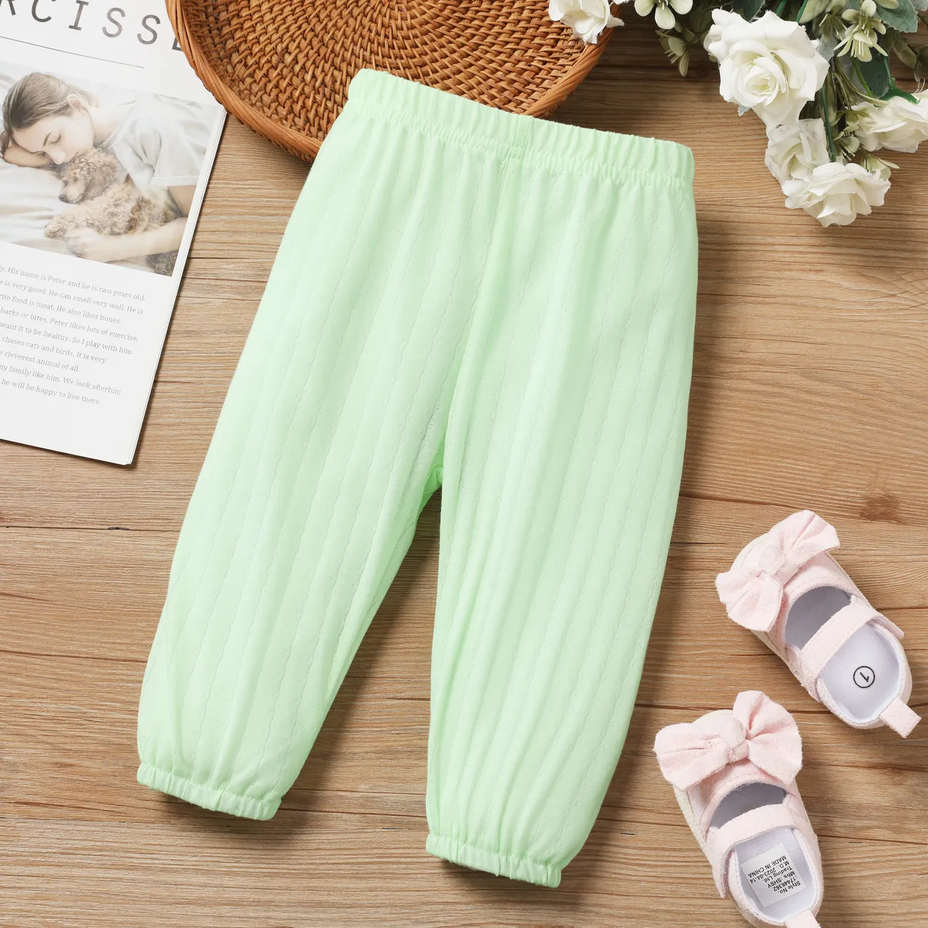 Pantalon décontracté de couleur unie de base festif pour bébé garçon  Vert big image 1