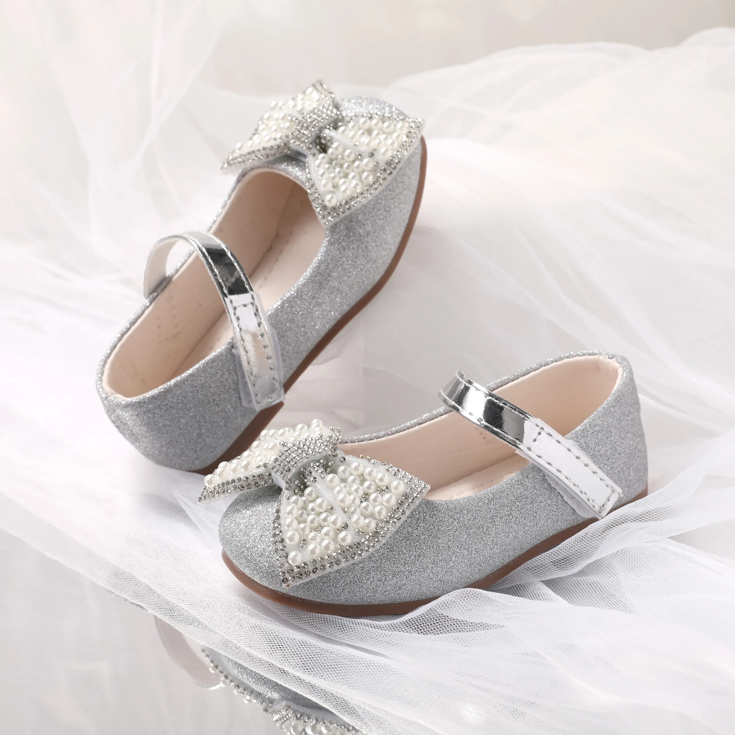 Bambino piccolo Bambini Ragazza Elegante Tinta unita Scarpe in pelle Argento