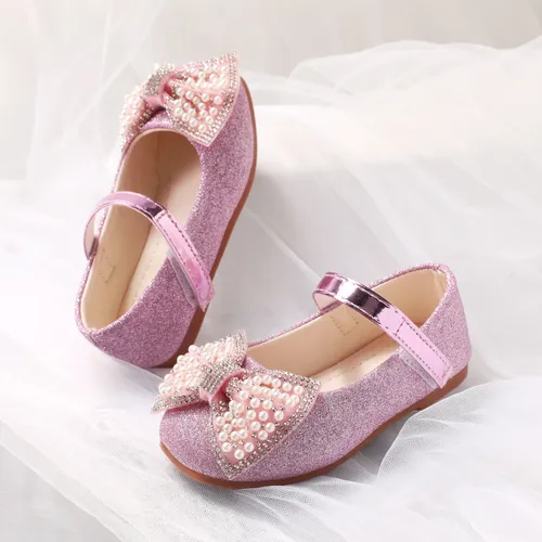 Toddler/Kids Girl Elegant Hyper-Tactile 3D Bowtie Glitter Velcro Leather Shoes