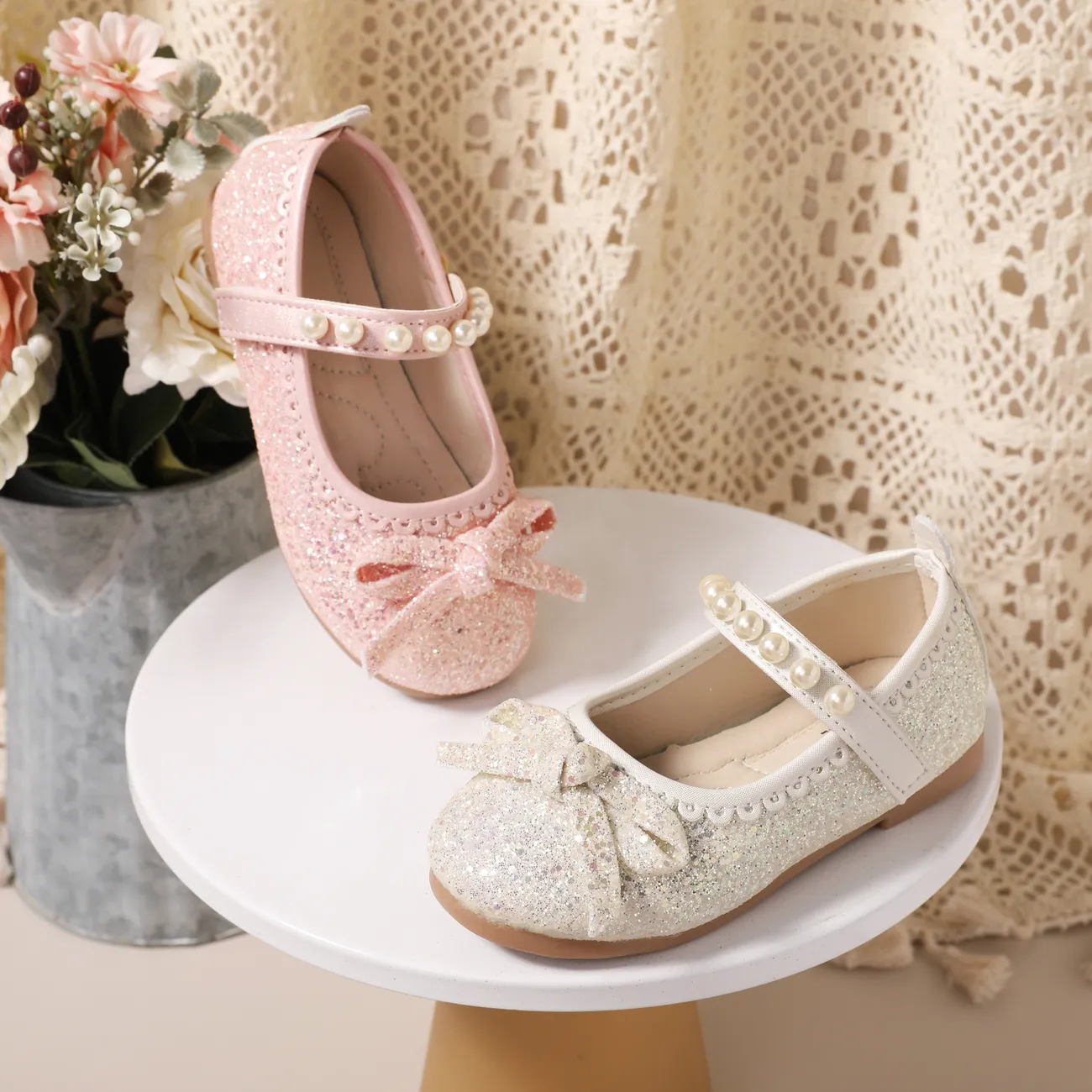 Toddler/Kids Girl Sweet Solid Hyper-Tactile 3D Glitter Leather Shoes White big image 1