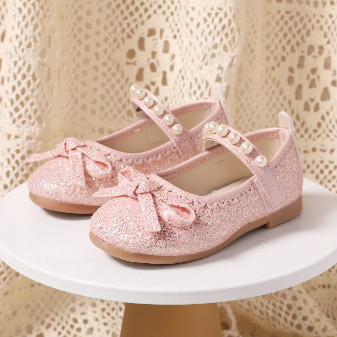 Toddler/Kids Girl Sweet Solid Hyper-Tactile 3D Glitter Leather Shoes Pink big image 1