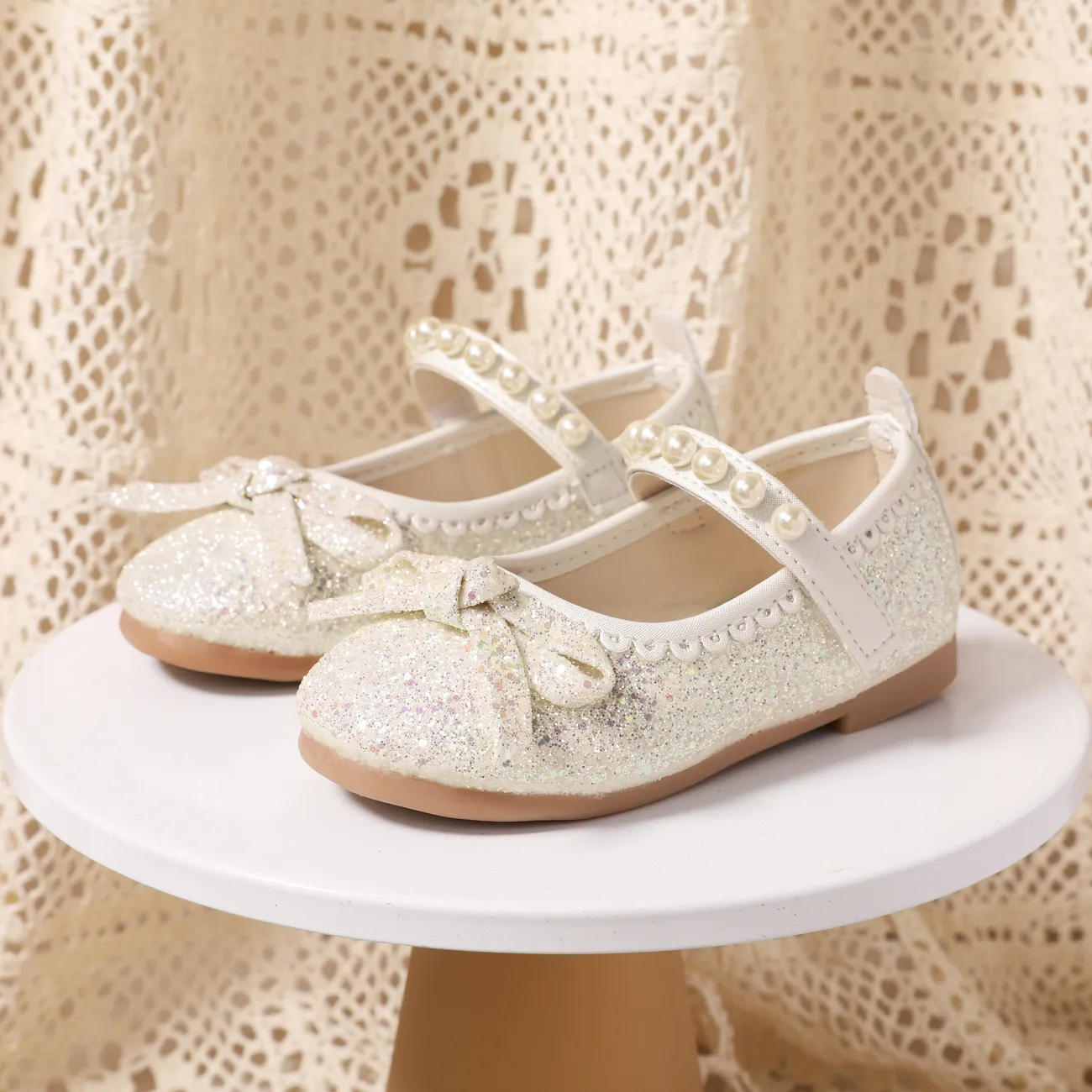 Toddler/Kids Girl Sweet Solid Hyper-Tactile 3D Glitter Leather Shoes White big image 1