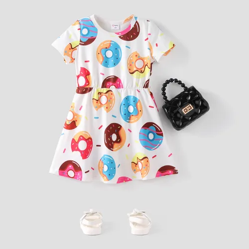 Toddler Girl Food Donut Print Short-sleeve Dress