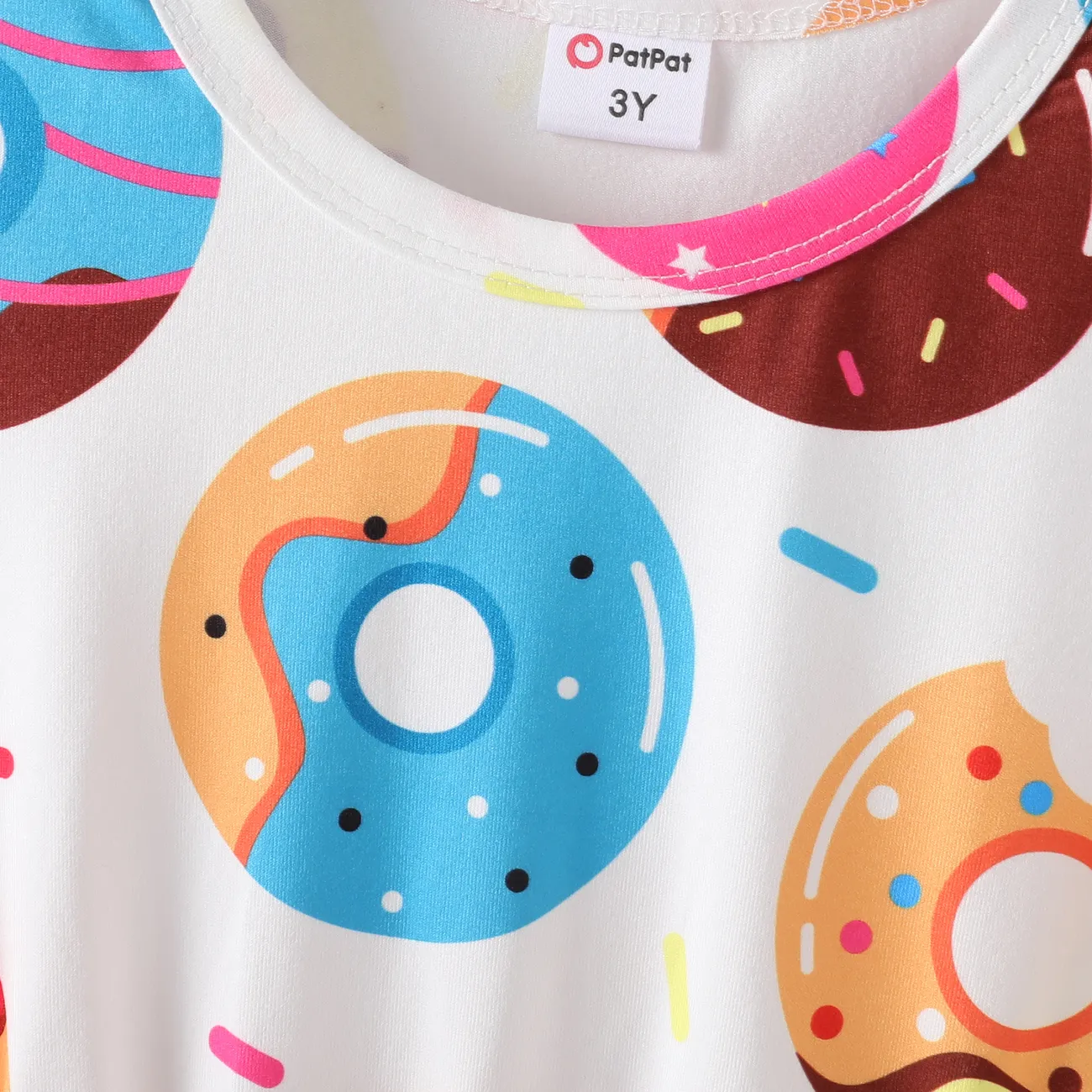 Toddler Girl Food Donut Print Short-sleeve Dress White big image 1