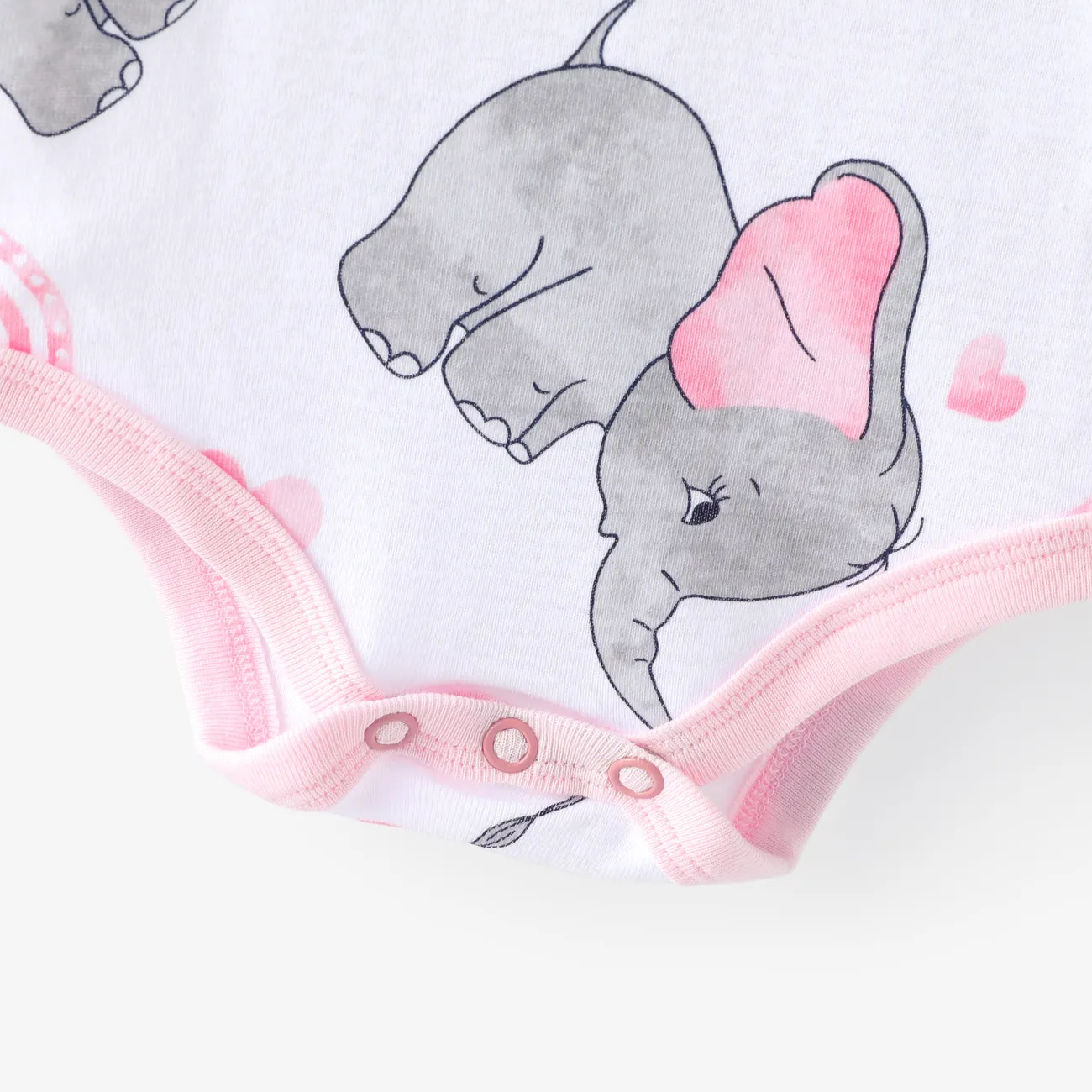 Pack de 3 peleles manga corta bebé niña/niño estampado elefante/color liso Rosado big image 1
