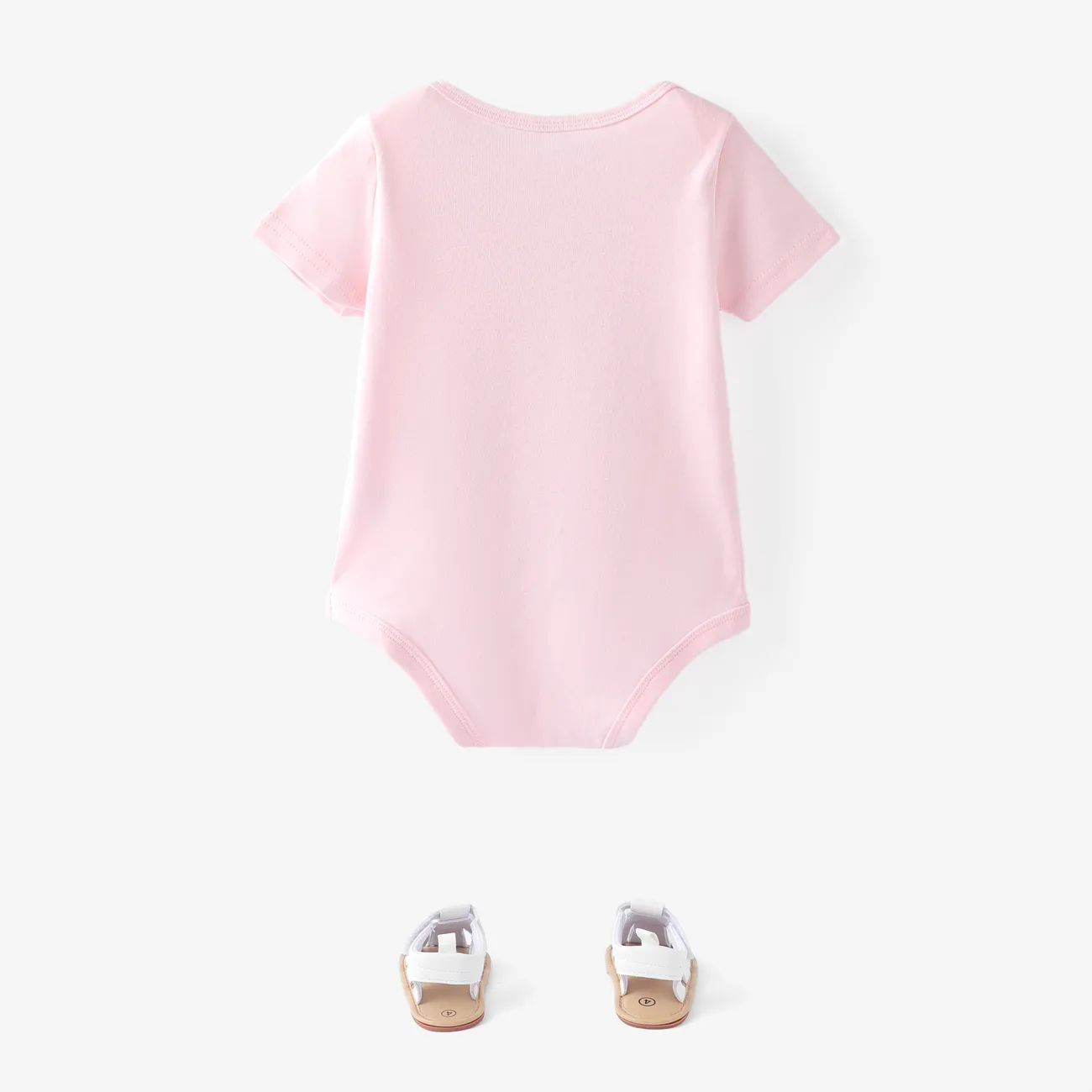 3-Pack Baby Girl/Boy Elephant Print/Solid Color Short-sleeve Rompers Pink big image 1