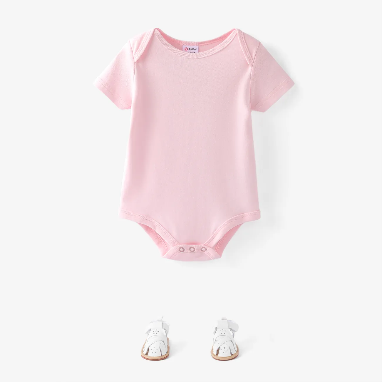 3-Pack Baby Girl/Boy Elephant Print/Solid Color Short-sleeve Rompers Pink big image 1
