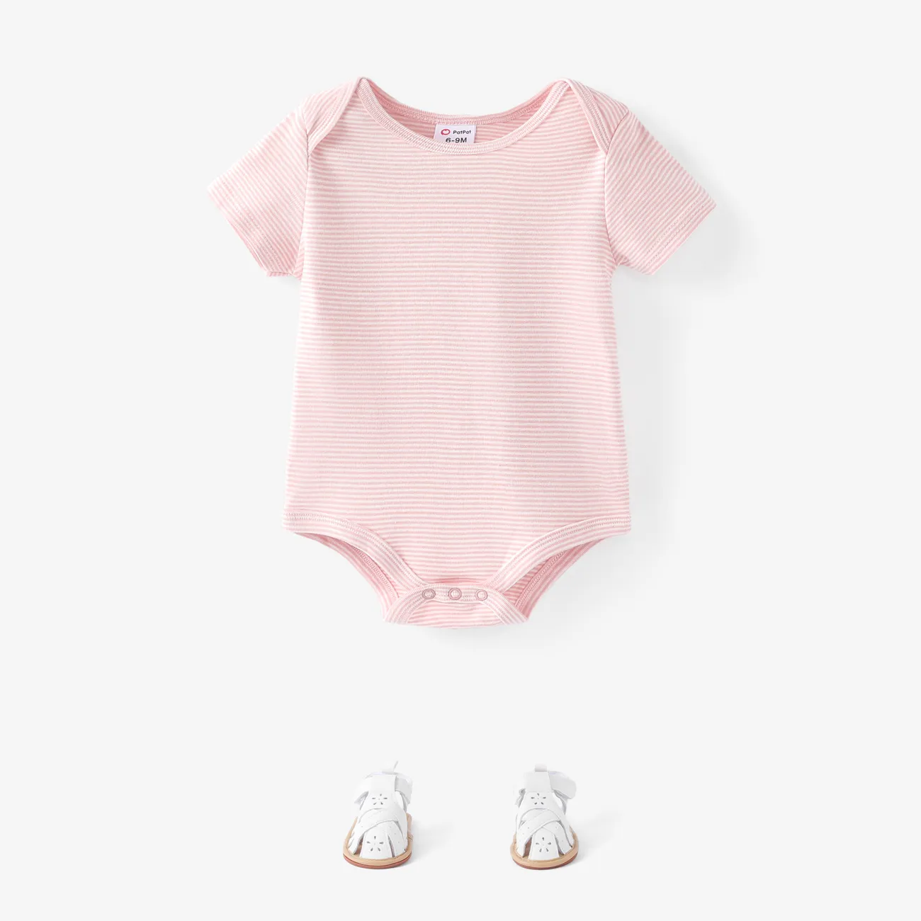 3 件裝女嬰/男嬰大像印花/純色短袖連身衣 粉色 big image 1