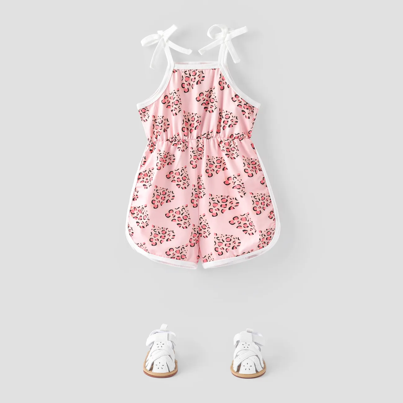 Baby Girl Leopard Heart Print Cami Romper Shorts Pink big image 1
